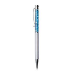   Golyóstoll, krémfehér, felül aquakék SWAROVSKI® kristályokkal töltve, 14 cm, ART CRYSTELLA®