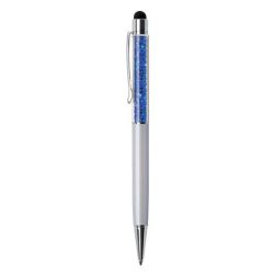   Golyóstoll, krémfehér, felül zafírkék SWAROVSKI® kristállyal töltve, érintővel, 14 cm, ART CRYSTELLA®