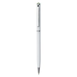   Golyóstoll, fehér "SLIM", peridot zöld SWAROVSKI® kristállyal, 13 cm, ART CRYSTELLA®