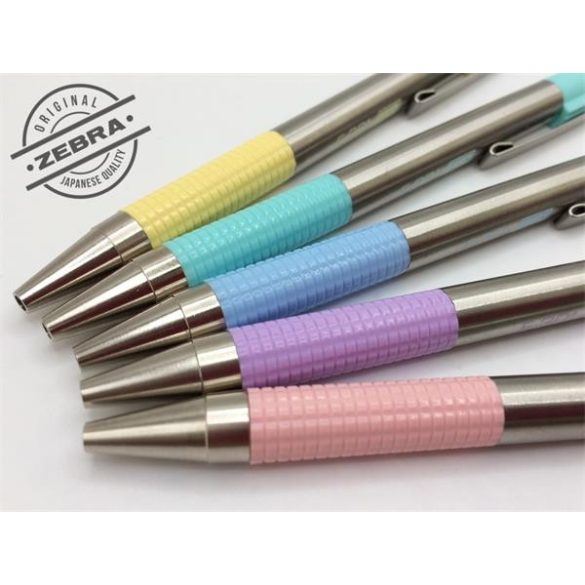 Golyóstoll, 0,24 mm, nyomógombos, rozsdamentes acél, pasztellkék tolltest, ZEBRA "F-301", kék