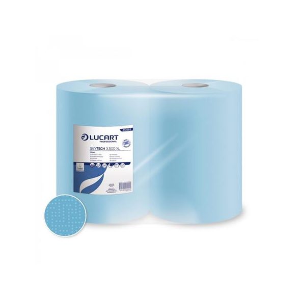 Törlőkendő, tekercses, 3 rétegű, LUCART "SKYTECH 3.500 XL", kék