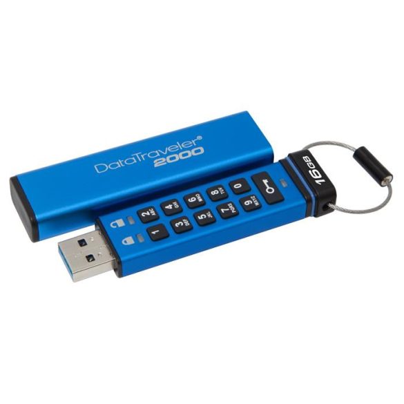 Pendrive, 16GB, USB 3.0, Keypad, KINGSTON "DT2000", kék