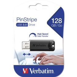   Pendrive, 128GB, USB 3.0, VERBATIM "Pinstripe", fekete