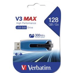   Pendrive, 128GB, USB 3.0, 175/80 MB/sec, VERBATIM "V3 MAX", kék-fekete