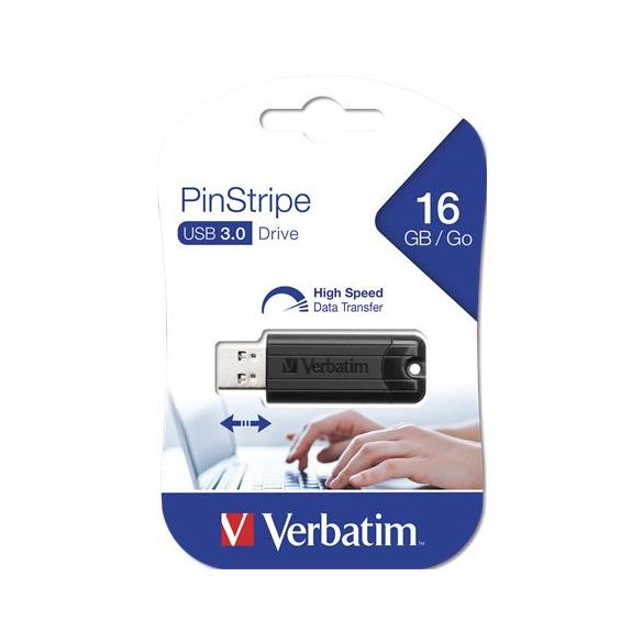 Pendrive, 16GB, USB 3.0, VERBATIM "Pinstripe", fekete