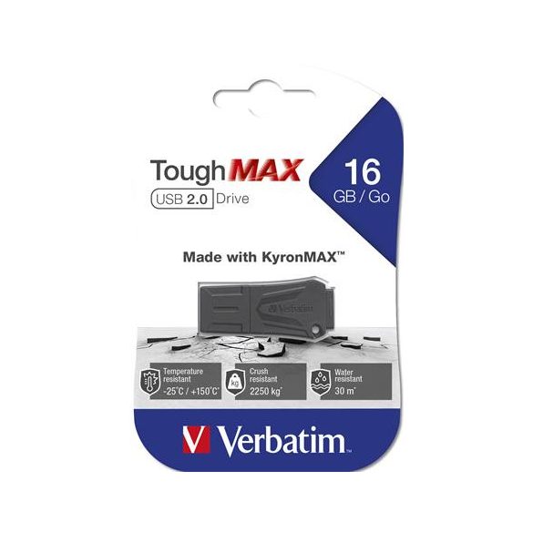 Pendrive, 16GB, USB 2.0, extra ellenálló, VERBATIM "ToughMAX", fekete