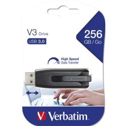   Pendrive, 256GB, USB 3.0, 80/25 MB/sec, VERBATIM "V3", fekete-szürke