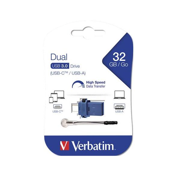 Pendrive, 32GB, USB 3.0+USB-C adapter, VERBATIM "Dual"