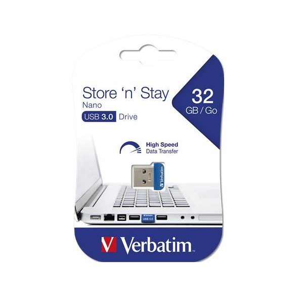 Pendrive, 32GB, USB 3.0, 80/25MB/sec, VERBATIM "Nano Store n Stay"