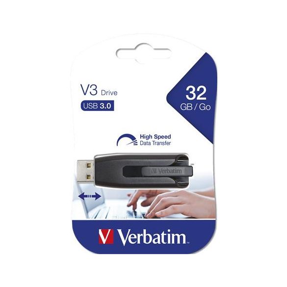 Pendrive, 32GB, USB 3.0, 60/12MB/sec, VERBATIM "V3", fekete-szürke