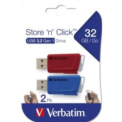  Pendrive, 2 x 32GB, USB 3.2, 80/25MB/sec, VERBATIM "Store n Click", piros, kék