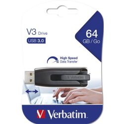   Pendrive, 64GB, USB 3.0, 80/25 MB/sec, VERBATIM "V3", fekete-szürke