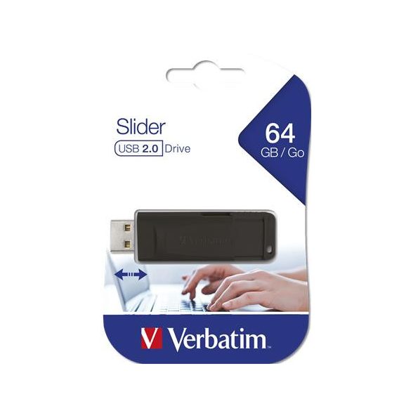 Pendrive, 64GB, USB 2.0, VERBATIM "Slider", fekete
