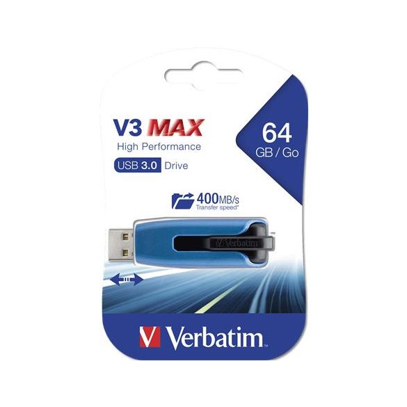 Pendrive, 64GB, USB 3.0, 175/80 MB/sec, VERBATIM "V3 MAX", kék-fekete
