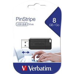   Pendrive, 8GB, USB 2.0, 10/4MB/sec, VERBATIM "PinStripe", fekete