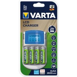   Elemtöltő, AA ceruza/AAA mikro, 4x2600 mAh AA, LCD kijelző, 12V USB, VARTA